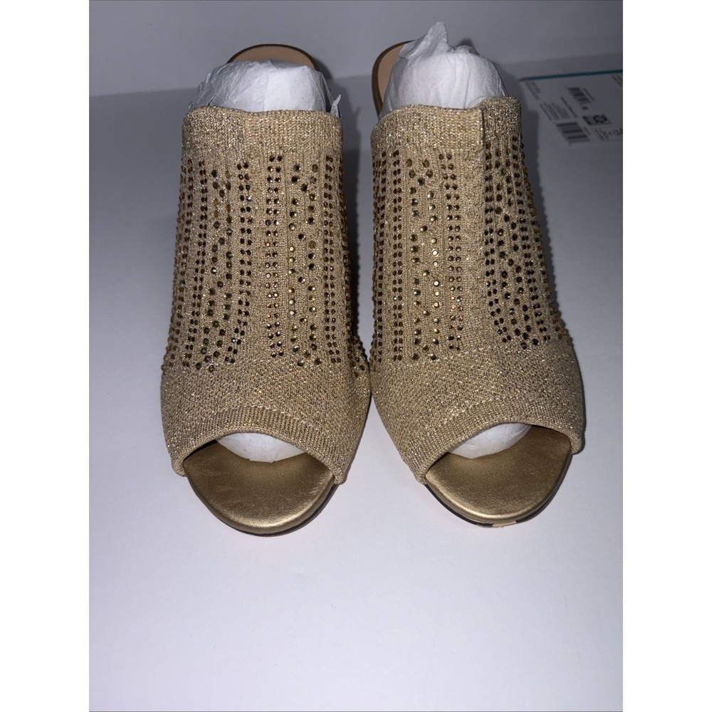 Lauren Lorraine Martha Rhinestone Stretch Wedge Gold Women's size 6.5